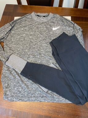 Nike Dri-FIT Set Women L Top M Leggings Black Gray Athletic Workout Outfit